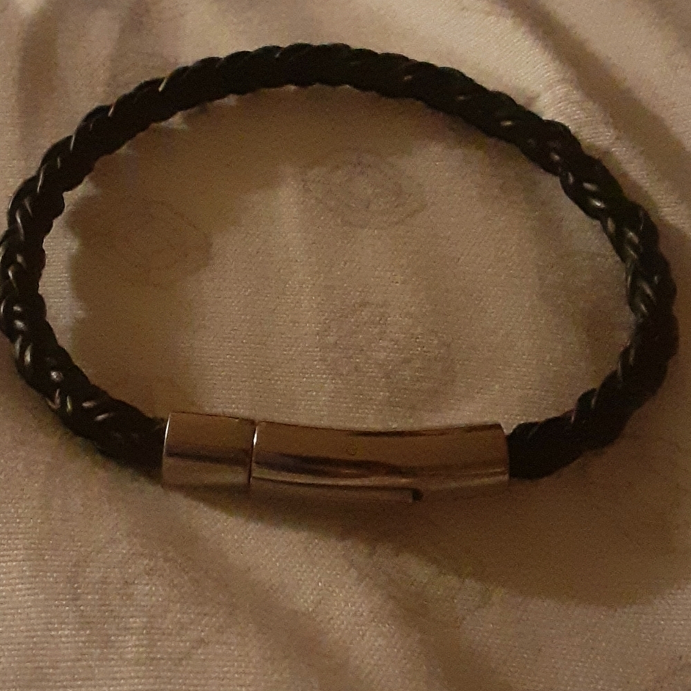Black double leather braided bracelet